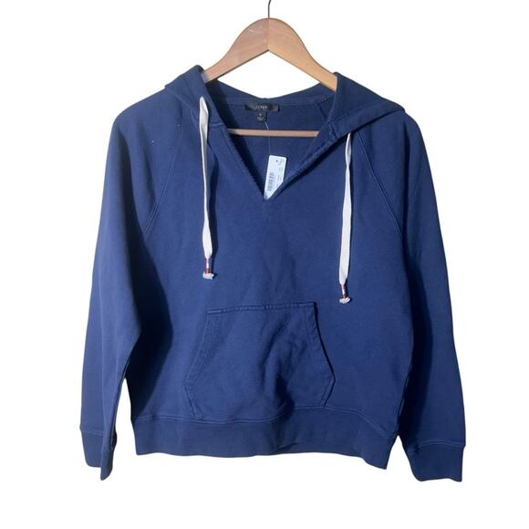 NEW J.Crew Garment-Dyed V-neck Hoodie in Original Cotton Terry Navy Size Medium - Picture 6 of 10